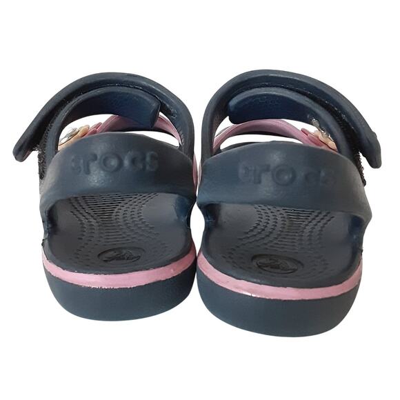 Crocs Keeley Charm Sandals Girls 7 Navy Blue Pink Hook & Loop Strap Water Shoes - Picture 5 of 8